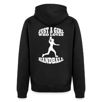 Handball Mädchen Frauenhandball Damen Handballerin - Unisex Premium Bio Zip Hoodie - Schwarz - Hinten - Nico (187cm)