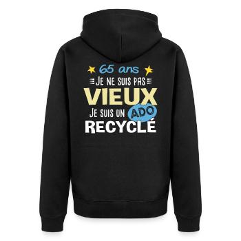 65 ans anniversaire papy fête des pères humour - Veste à capuche bio Premium Unisexe - noir - Dos - Nico (187cm)