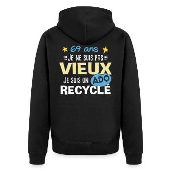 69 ans anniversaire papy fête des pères humour - Veste à capuche bio Premium Unisexe - noir - Dos - Nico (187cm)