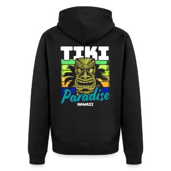Tiki Paradise Tiki Bar Hawaii Sommer - Unisex Premium Bio Zip Hoodie - Schwarz - Hinten - Nico (187cm)