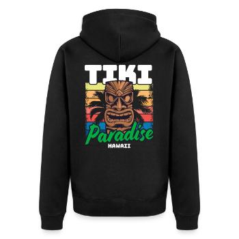 Tiki Paradise Tiki Bar Hawaii Sommer - Unisex Premium Bio Zip Hoodie - Schwarz - Hinten - Nico (187cm)