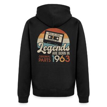 Legends born in 1963 birthday 59 years - Unisex Premium Organic Zip Hoodie - black - Back - Nico (187cm)