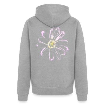 Blume Malve (Hohl) - BLÜTE Floral - Unisex Premium Bio Zip Hoodie - Grau meliert - Hinten - Nico (187cm)
