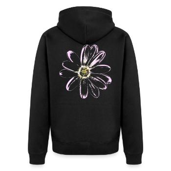Blume Malve (Hohl) - BLÜTE Floral - Unisex Premium Bio Zip Hoodie - Schwarz - Hinten - Nico (187cm)