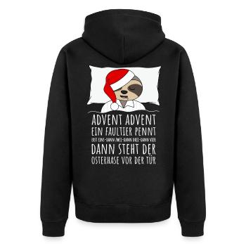 Advent Advent ein Faultier pennt Weihnachten - Unisex Premium Bio Zip Hoodie - Schwarz - Hinten - Nico (187cm)