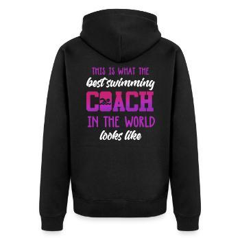 Schwimmtrainer Schwimmlehrer Schwimmen Schwimmbad - Unisex Premium Bio Zip Hoodie - Schwarz - Hinten - Nico (187cm)