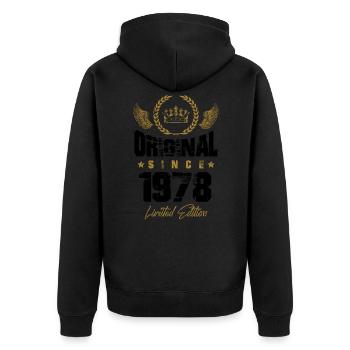 1978 limited edition - Unisex Premium Bio Zip Hoodie - Schwarz - Hinten - Nico (187cm)