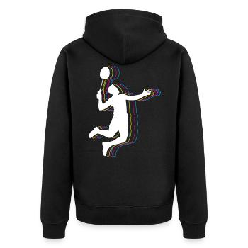 Badminton Retro Badmintonspieler - Unisex Premium Bio Zip Hoodie - Schwarz - Hinten - Nico (187cm)