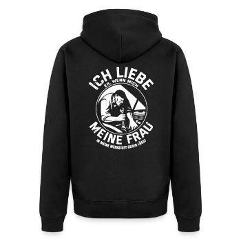 Liebe meine Frau, Werkstatt, Schrauben, Funshirt - Unisex Premium Bio Zip Hoodie - Schwarz - Hinten - Nico (187cm)