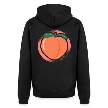 Pfirsich Frucht Vegan Vegetarisch Gesund - Unisex Premium Bio Zip Hoodie - Schwarz - Hinten - Nico (187cm)