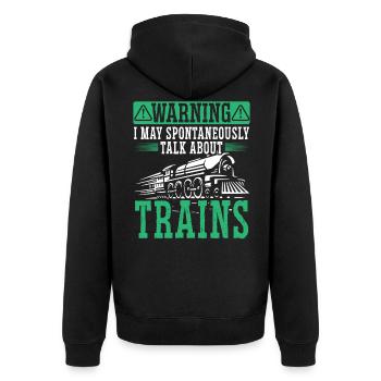 May Spontaneously Talk About Trains Lokführer - Unisex Premium Bio Zip Hoodie - Schwarz - Hinten - Nico (187cm)