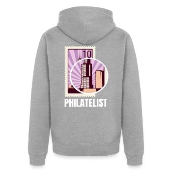 Collection de timbres philatélistes - Veste à capuche bio Premium Unisexe - gris chiné - Dos - Nico (187cm)