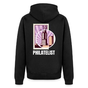 Philatelist Stamp Collection - Unisex Premium Organic Zip Hoodie - black - Back - Nico (187cm)