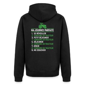Ma journée parfaite conduire un tracteur - Veste à capuche bio Premium Unisexe - noir - Dos - Nico (187cm)