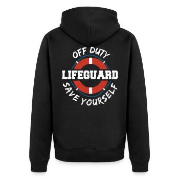 Off Duty Lifeguard Save Yourself - Angestellter - Unisex Premium Bio Zip Hoodie - Schwarz - Hinten - Nico (187cm)