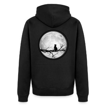 Mond Vollmond Katze Weltraum - Unisex Premium Bio Zip Hoodie - Schwarz - Hinten - Nico (187cm)