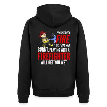 Fireman - Unisex Premium Organic Zip Hoodie - black - Back - Nico (187cm)