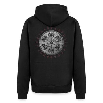 Keltischer Vikinger Vegvisir Kompass Wikinger - Unisex Premium Bio Zip Hoodie - Schwarz - Hinten - Nico (187cm)