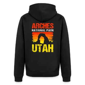 Arches-Nationalpark Utah - Unisex Premium Bio Zip Hoodie - Schwarz - Hinten - Nico (187cm)
