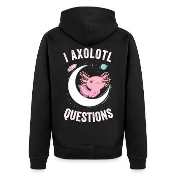 I Axolotl Questions, Funny Axolotl, Cute Pink - Unisex Premium Organic Zip Hoodie - black - Back - Nico (187cm)