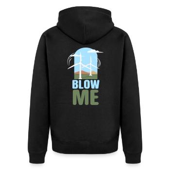 Blow Me Windkraft Windpower - Unisex Premium Bio Zip Hoodie - Schwarz - Hinten - Nico (187cm)