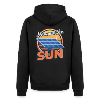 Harvest The Sun Solar Photovoltaik Sonne - Unisex Premium Bio Zip Hoodie - Schwarz - Hinten - Nico (187cm)