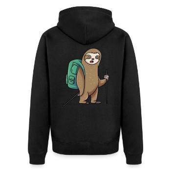 Lazy Hiker Sloth Hiking - Unisex Premium Organic Zip Hoodie - black - Back - Nico (187cm)