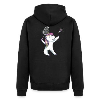 Unicorn Badminton - Unisex Premium Organic Zip Hoodie - black - Back - Nico (187cm)