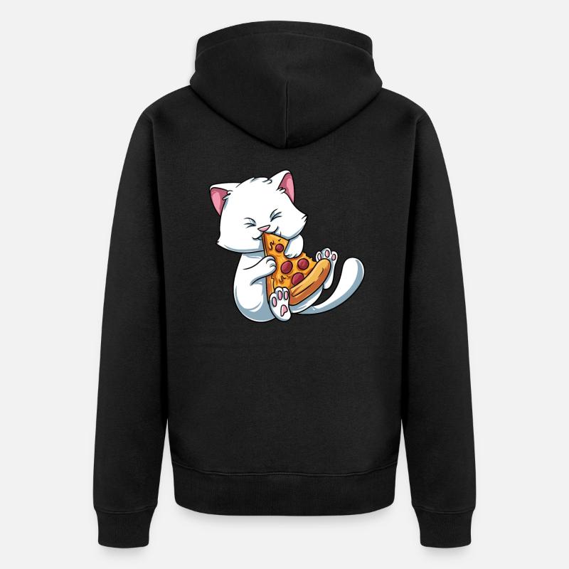 Kätzchen Katze isst Pizza - Unisex Premium Bio Zip Hoodie - Schwarz