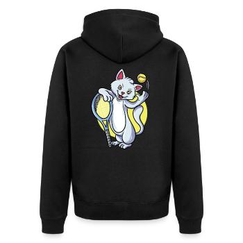 Tennis Katze - Unisex Premium Bio Zip Hoodie - Schwarz - Hinten - Nico (187cm)