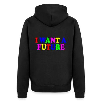I want a future - Unisex Premium Bio Zip Hoodie - Schwarz - Hinten - Nico (187cm)