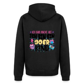 Ich bin nicht alt ich bin ein 90er Kind - Unisex Premium Bio Zip Hoodie - Schwarz - Hinten - Nico (187cm)