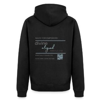 Divine aligned masculine - Unisex Premium Bio Zip Hoodie - Schwarz - Hinten - Nico (187cm)
