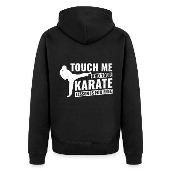 Karate Sport Chinesischer Kampf Kampfsport - Unisex Premium Bio Zip Hoodie - Schwarz - Hinten - Nico (187cm)