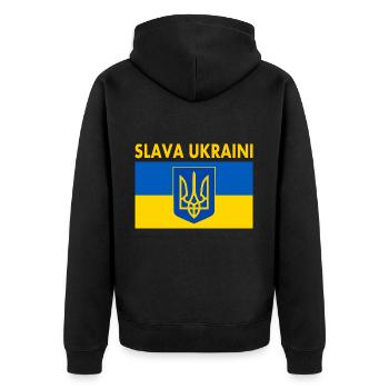Slava ukraini - Unisex Premium Bio Zip Hoodie - Schwarz - Hinten - Nico (187cm)
