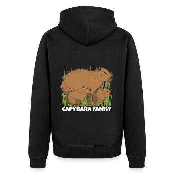 Capybara Familie Mutter Kinder - Unisex Premium Bio Zip Hoodie - Schwarz - Hinten - Nico (187cm)