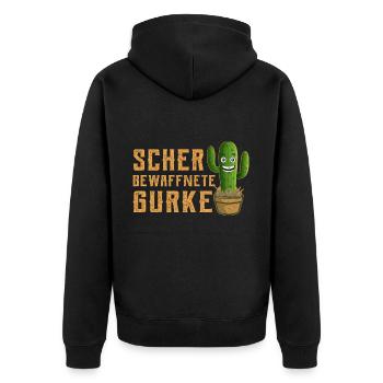 Schwer Bewaffnete Gurke Lustiger Spruch Kaktus - Unisex Premium Bio Zip Hoodie - Schwarz - Hinten - Nico (187cm)