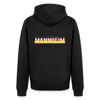 MANNHEIM MANNHEIMER DEUTSCHLAND HEIMATLIEBE HEIMAT - Unisex Premium Bio Zip Hoodie - Schwarz - Hinten - Nico (187cm)