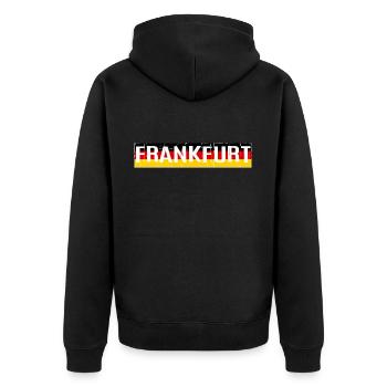 FRANKFURT DEUTSCHLAND GERMANY MAINMETROPOLE HESSEN - Unisex Premium Bio Zip Hoodie - Schwarz - Hinten - Nico (187cm)