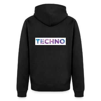 Techno - Unisex Premium Bio Zip Hoodie - Schwarz - Hinten - Nico (187cm)