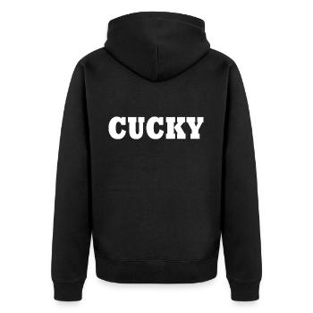 Cucky - Unisex Premium Bio Zip Hoodie - Schwarz - Hinten - Nico (187cm)