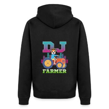 DJ Farmer Cat Farm Driving Tractor Music Funny - Unisex Premium Organic Zip Hoodie - black - Back - Nico (187cm)