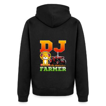DJ Farmer Cat Farm Driving Tractor Music Funny - Unisex Premium Organic Zip Hoodie - black - Back - Nico (187cm)