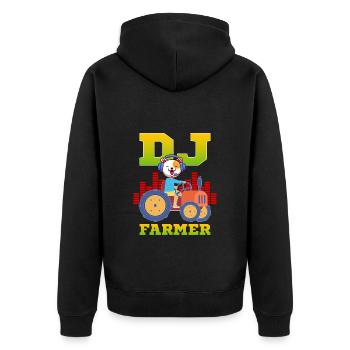 DJ Farmer Cat Farm Driving Tractor Music Funny - Unisex Premium Organic Zip Hoodie - black - Back - Nico (187cm)