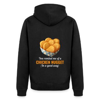 Chicken Nuggets Fast Food Lustiger Spruch - Unisex Premium Bio Zip Hoodie - Schwarz - Hinten - Nico (187cm)