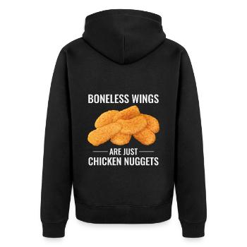 Chicken Nuggets Knochenlose Flügel Feinschmecker Lustiger Spruch - Unisex Premium Bio Zip Hoodie - Schwarz - Hinten - Nico (187cm)