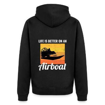 Airboat Fanboat Airboating Planeboat Swamp Boot - Unisex Premium Bio Zip Hoodie - Schwarz - Hinten - Nico (187cm)