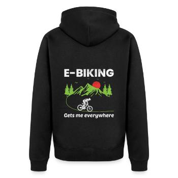E-Bike Elektrofahrrad Fahrrad Radfahren Biker Mtb - Unisex Premium Bio Zip Hoodie - Schwarz - Hinten - Nico (187cm)