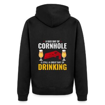 Cornhole Drinking Bean Bag Toss Jeu de pelouse en plein air - Veste à capuche bio Premium Unisexe - noir - Dos - Nico (187cm)