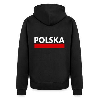 Poland - Unisex Premium Organic Zip Hoodie - black - Back - Nico (187cm)